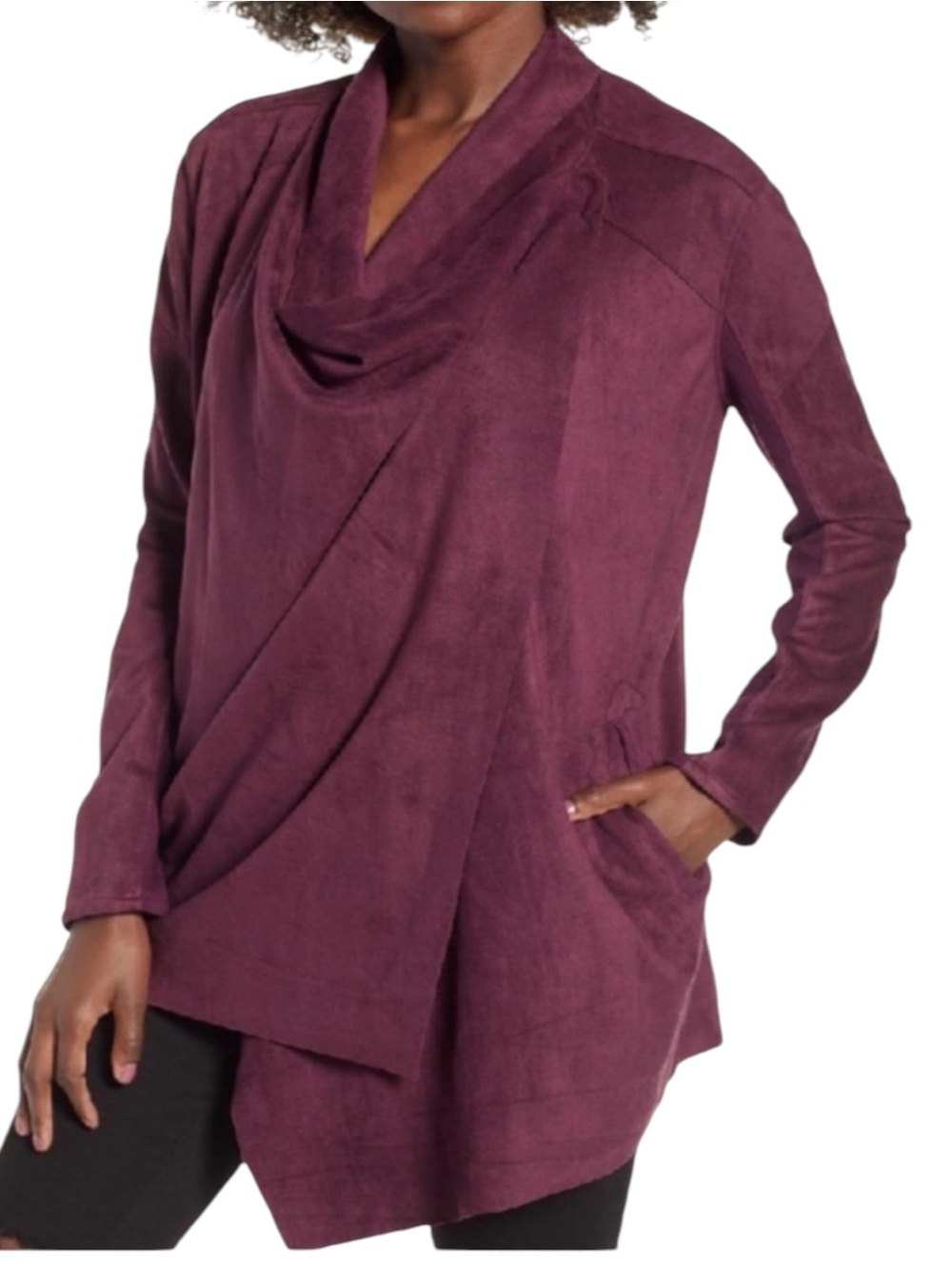 BLANKNYC Faux Suede Wrap Cardigan Jacket Plum Drape Open Front Oversized XS